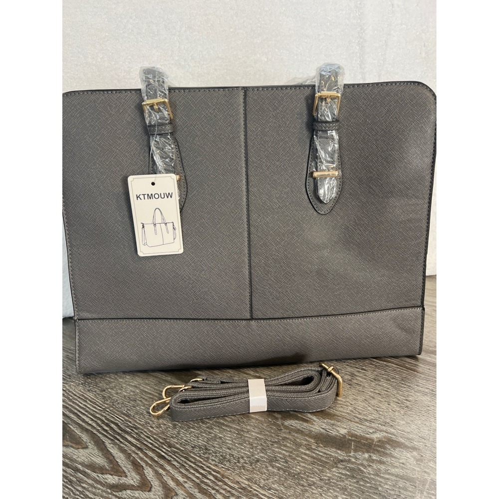 KTMOUW Gray 15.6"‎  Laptop Tote Bag  Work Briefcase Crossbody New